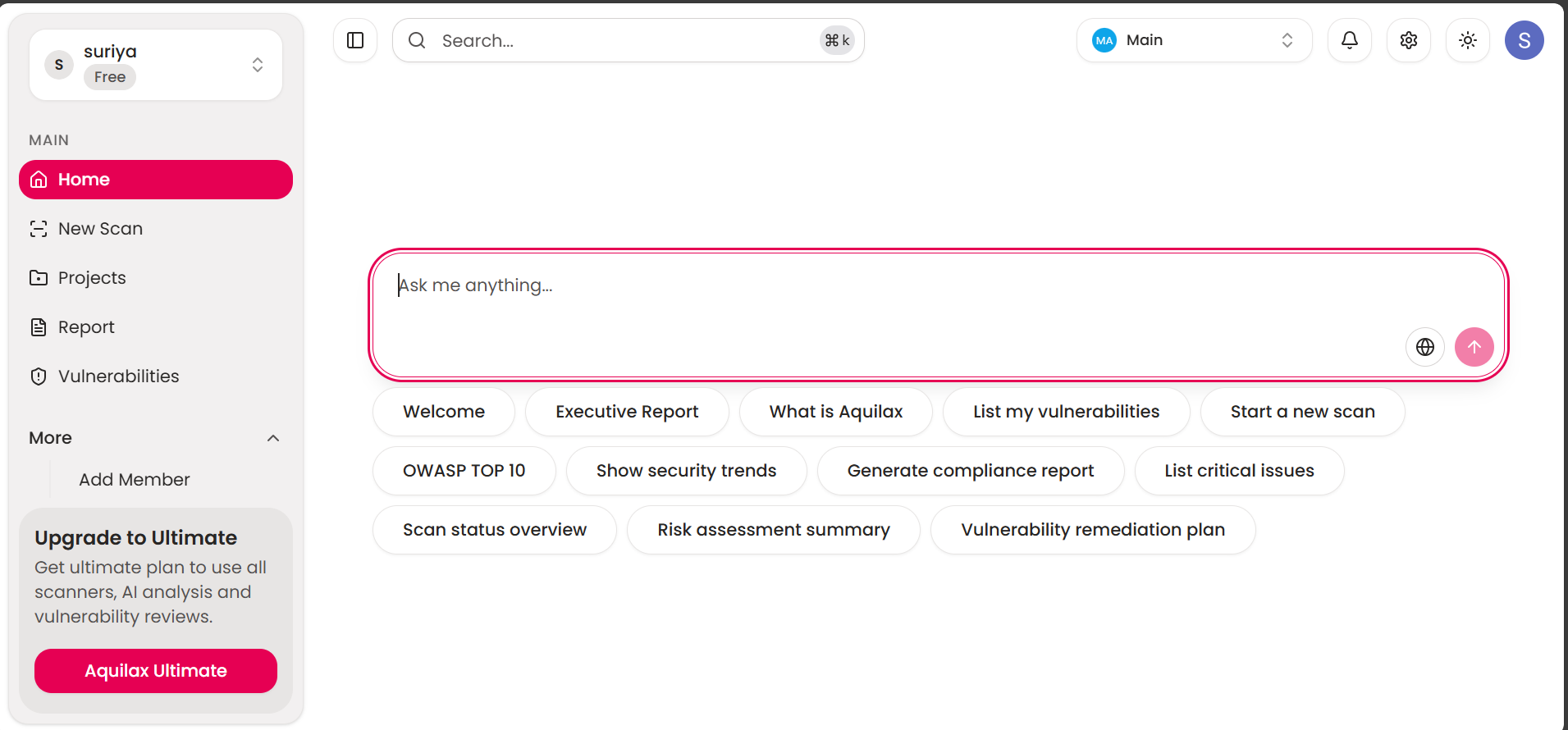 AquilaX Dashboard