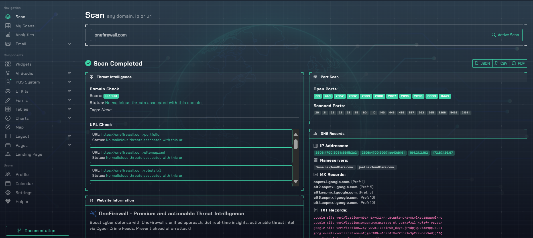 Dynamic Security Analysis — Vulnix0 scan output